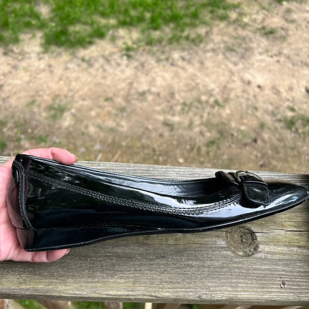STUART WEITZMAN Black Patent Leather Small wedge Flat shoes Women’s 8 Narrow - Picture 3 of 11
